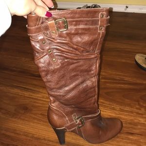 Brown leather knee high boots